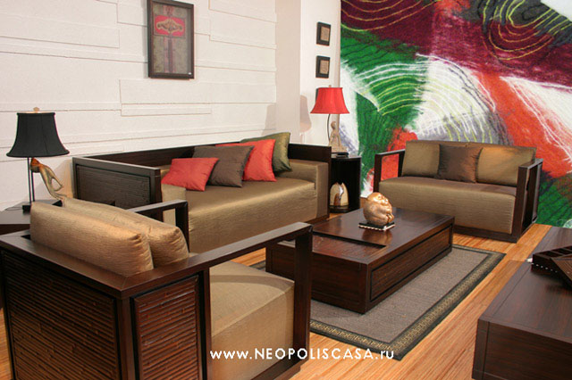Гостина фабрики HIGH POINT. Серия BAMBOU. В декоре использована фактура бамбука.